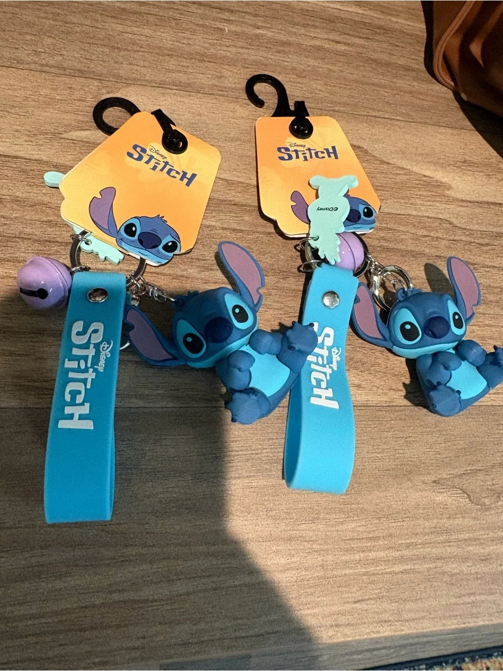 Disney Blue Stitch Silicone Keychain Wrist Strap with Purple Bell Charm - get 4
